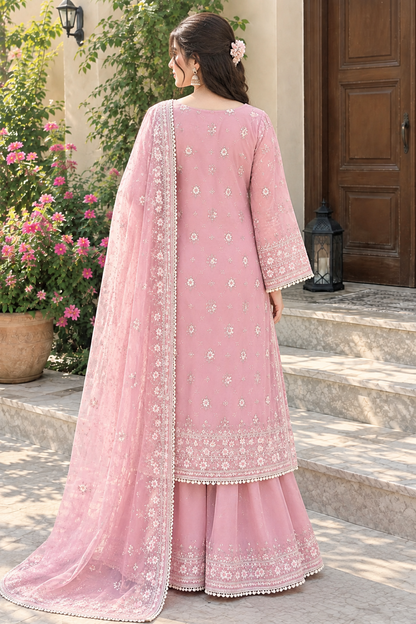 Blush Pink Embroidered Sharara Suit Set with Dupatta