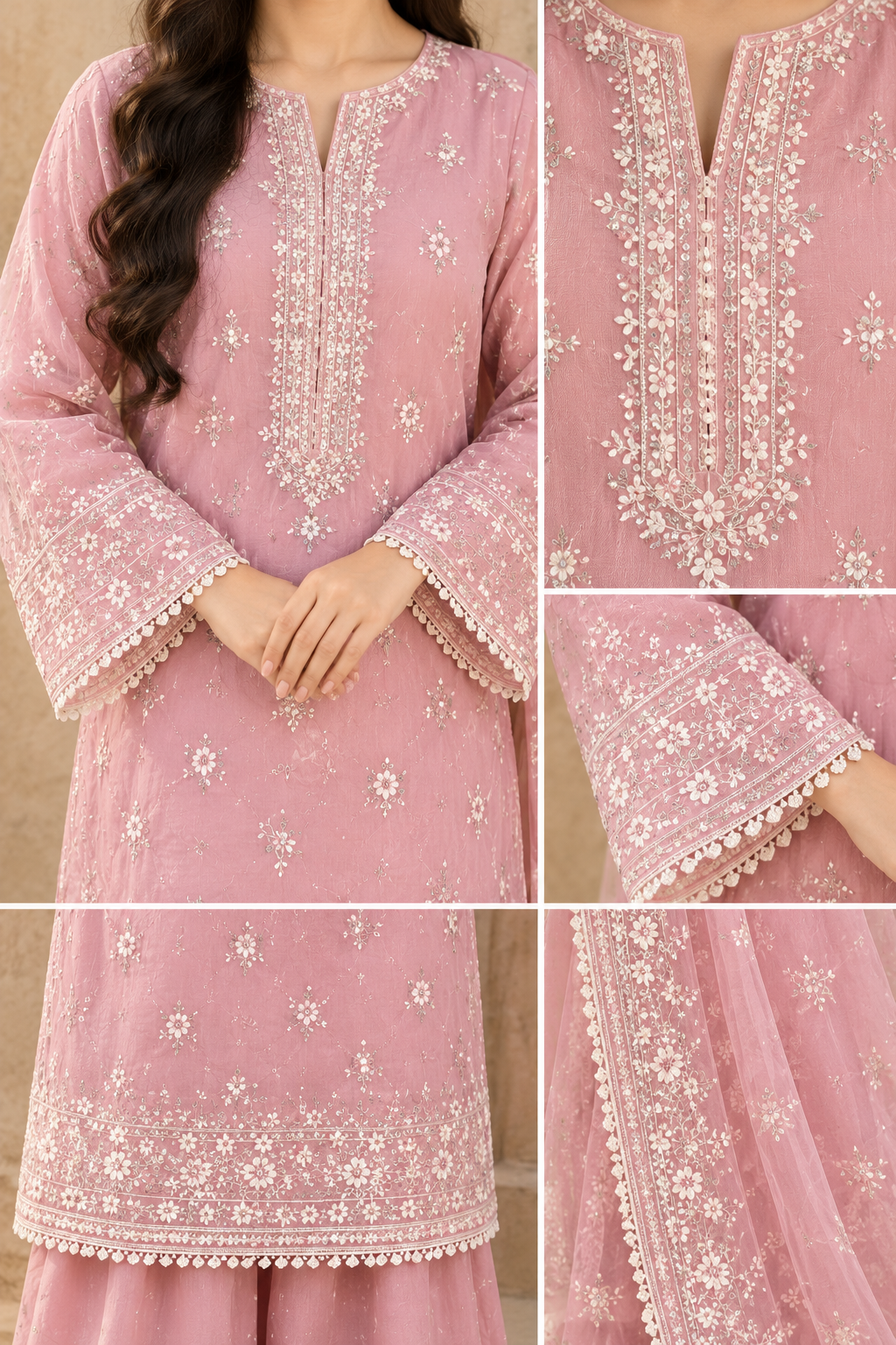 Blush Pink Embroidered Sharara Suit Set with Dupatta