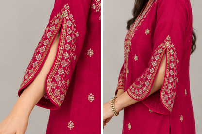 Women’s Hot Pink Embroidered 3-Piece Anarkali Suit Set with Dupatta