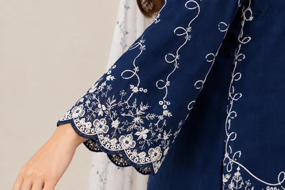 Women’s Navy Blue Embroidered 3-Piece Kurta Set with Dupatta