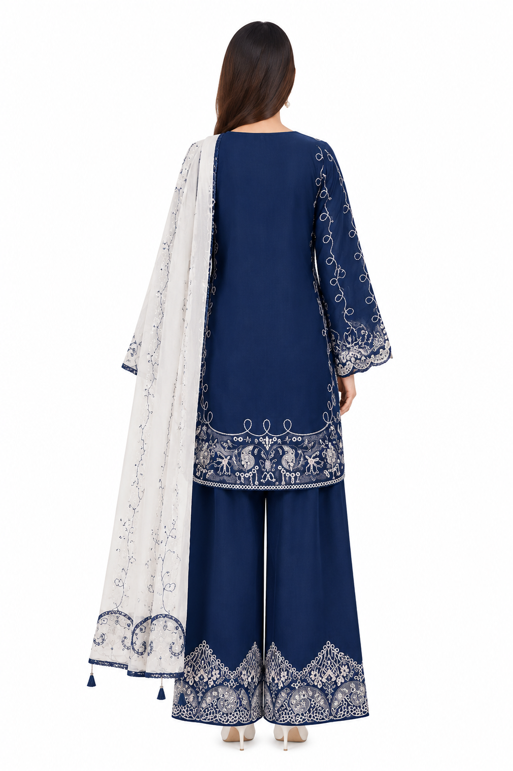 Women’s Navy Blue Embroidered 3-Piece Kurta Set with Dupatta