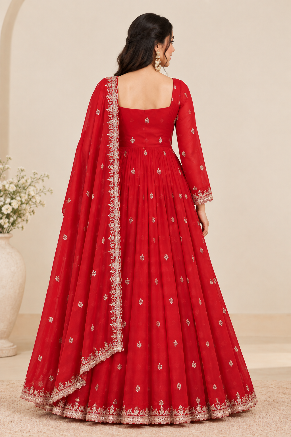 Royal Red Embroidered Anarkali Suit Set