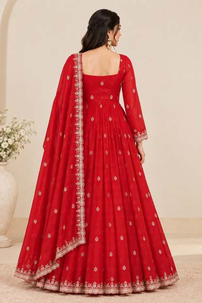 Royal Red Embroidered Anarkali Suit Set
