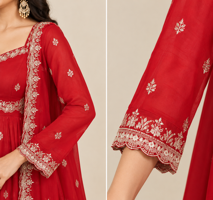 Royal Red Embroidered Anarkali Suit Set