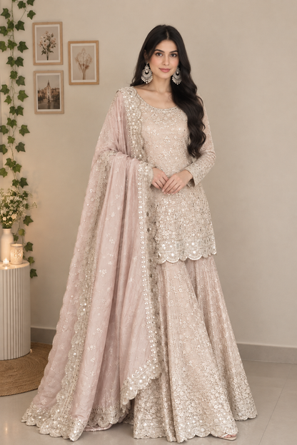 Blush Pink Embroidered Sharara Set