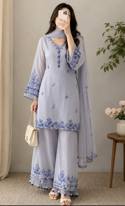Women’s Embroidered 3-Piece Salwar Suit Set with Dupatta – Elegant Floral Print