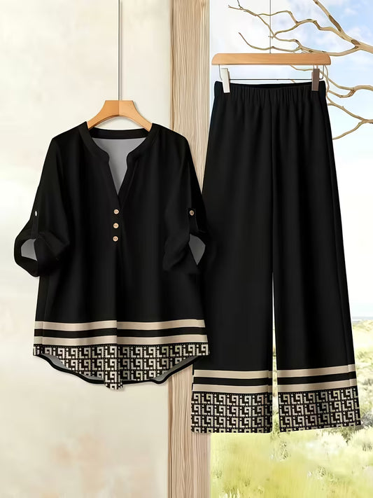 Midnight Black Geometric Border Co-Ord Set