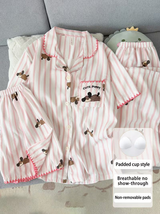 Cute Puppy Padded Cup 3-Piece Night Suit Set