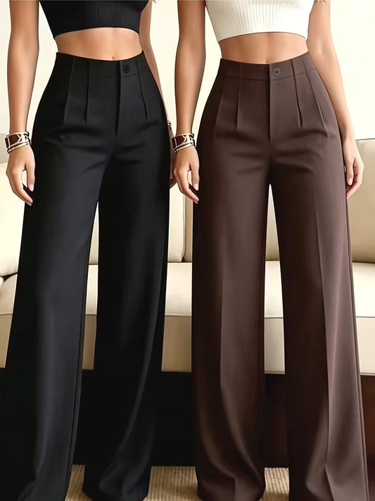 2-Pack High-Waisted Straight-Leg Trousers – Black & Chocolate Brown