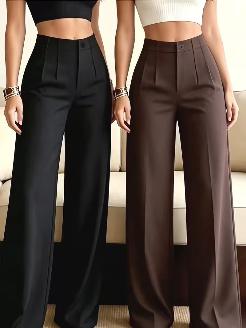 2-Pack High-Waisted Straight-Leg Trousers – Black & Chocolate Brown