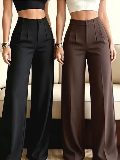 2-Pack High-Waisted Straight-Leg Trousers – Black & Chocolate Brown