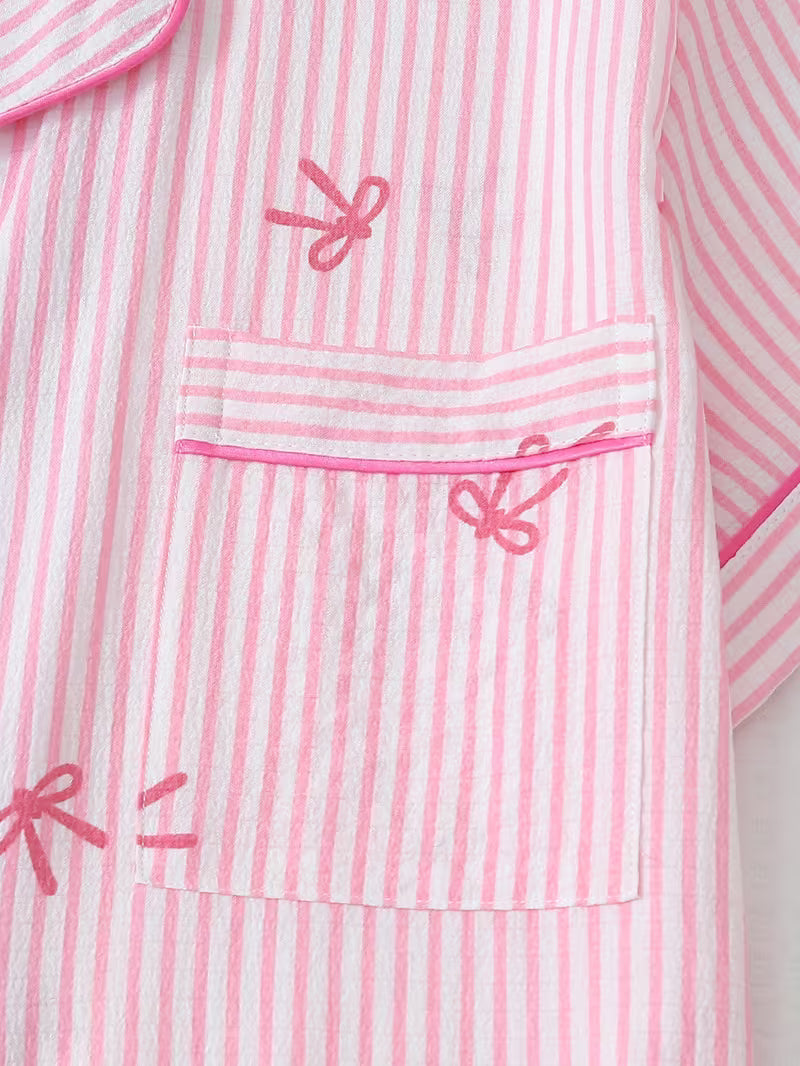 3-pack Women's Pajama Set with Striped Bow Short-Sleeve Top and Bow Shorts