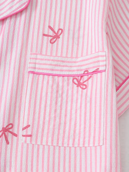 3-pack Women's Pajama Set with Striped Bow Short-Sleeve Top and Bow Shorts