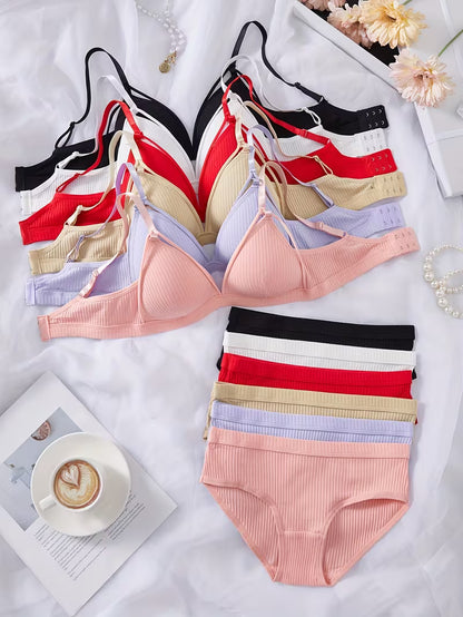 6-Set Women's Ribbed Comfort Bra & Panty Set – 12 Pieces