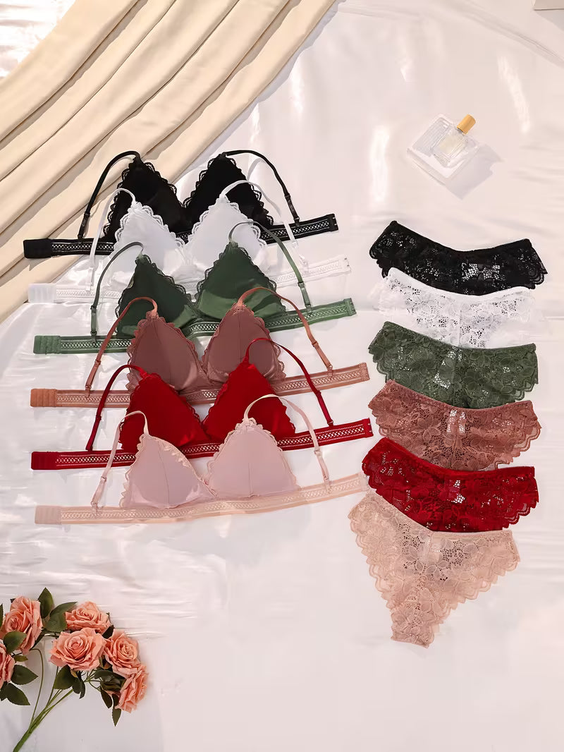 6-Set Women's Lace Bralette & Panty Set – 12 Pieces
