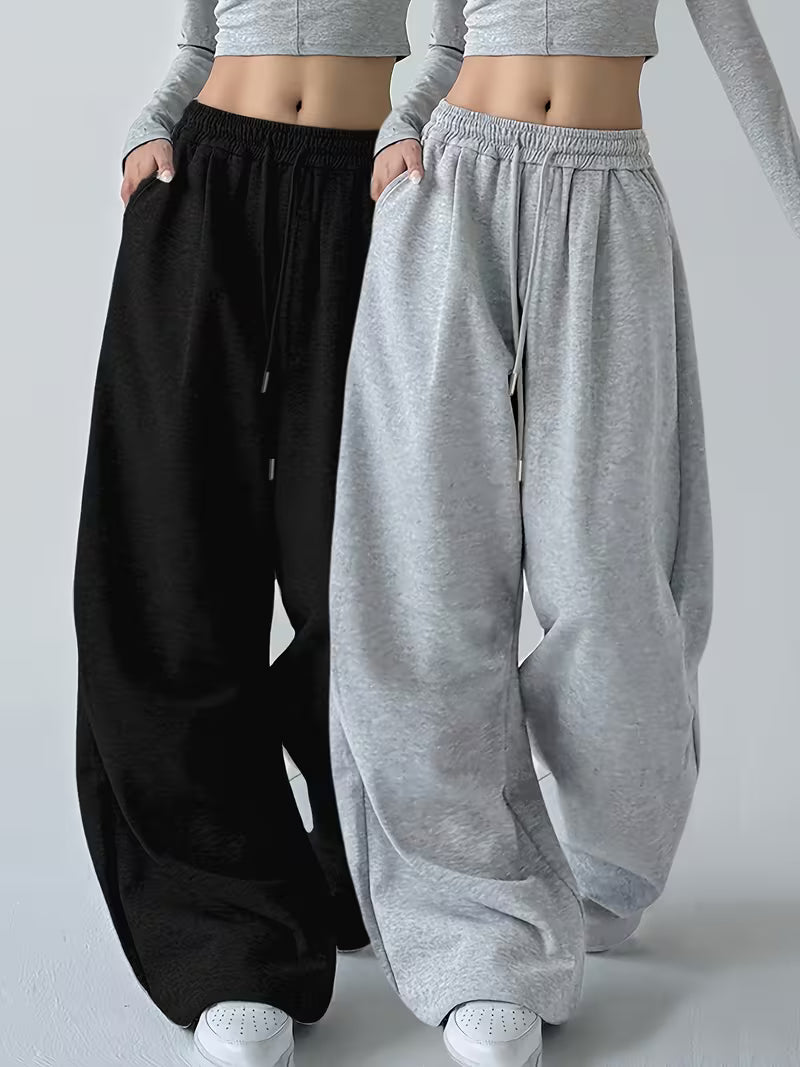 Women’s Relaxed Fit Wide-Leg Jogger Pants – Pack of 2