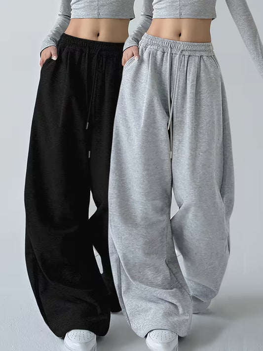 Women’s Relaxed Fit Wide-Leg Jogger Pants – Pack of 2