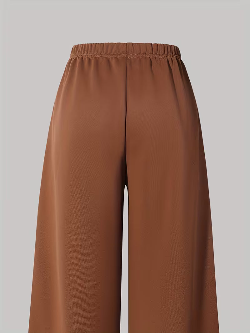 Women’s Brown Crop Sweatshirt & Wide-Leg Pants 3-Piece Co-Ord Set