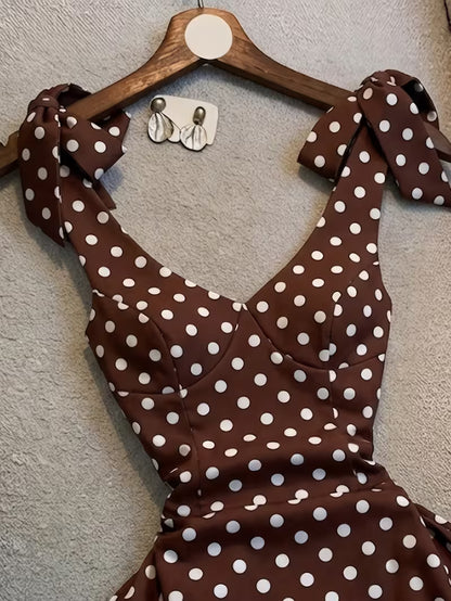 Chocolate Brown Polka Dot Tie-Shoulder Fit & Flare Dress