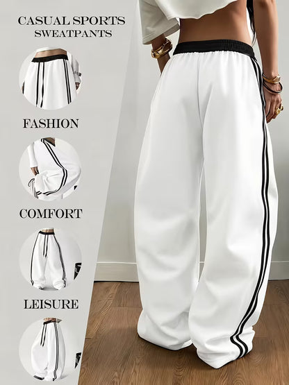 Women’s Contrast Stripe Wide-Leg Jogger Pants – Pack of 2