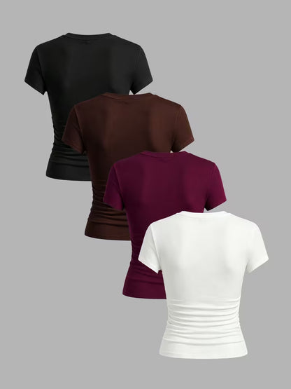 Essential Ribbed Crew Neck T-Shirt – Pack of 4