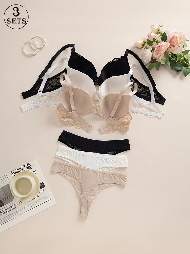 3-Piece Lace Bra & Panty Set for Women