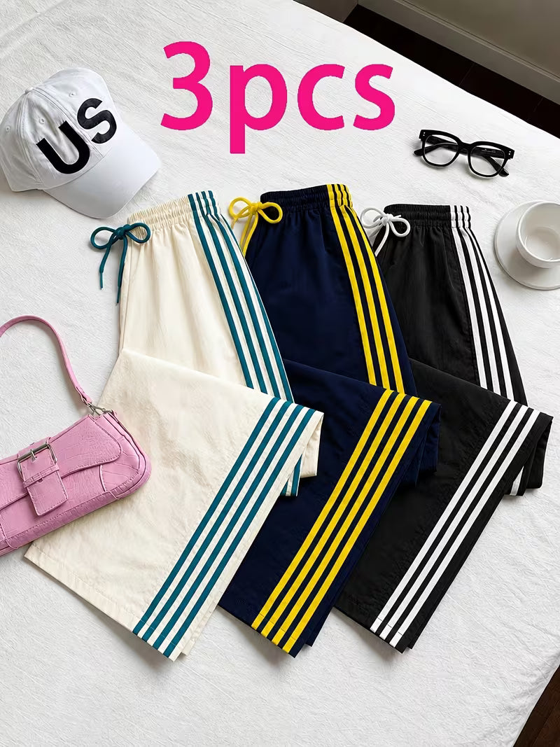 Women’s 3-Stripe Wide-Leg Track Pants – Pack of 3