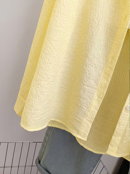 Pastel Yellow Textured Button-Down Shirt