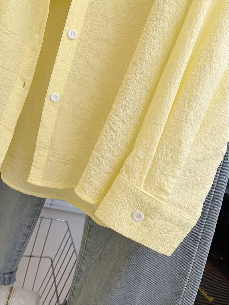 Pastel Yellow Textured Button-Down Shirt