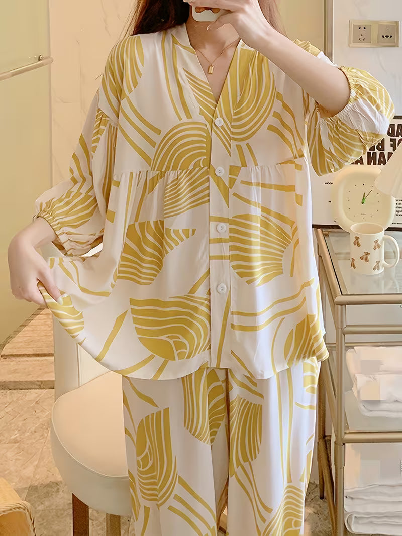 Golden Leaf Printed Relaxed Co-Ord Set