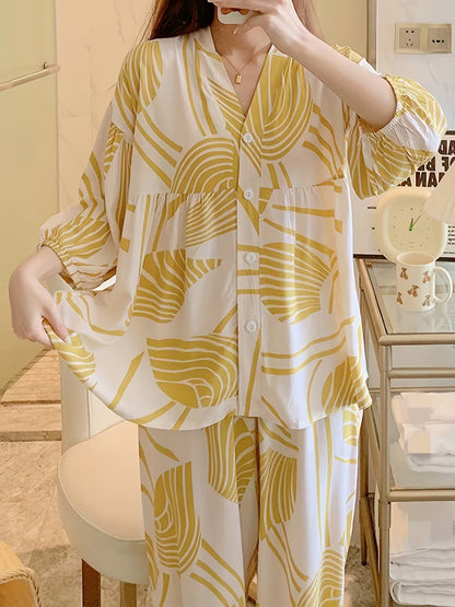 Golden Leaf Printed Relaxed Co-Ord Set