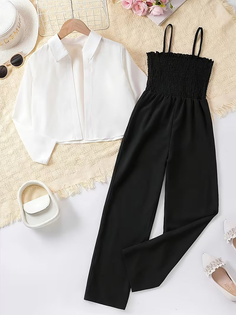 Elegant Casual Shirt & Wide-Leg Pants Co-Ord Set