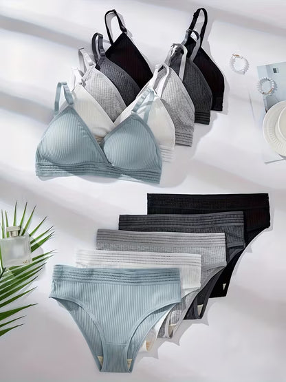 5-Set Women's Ribbed Comfort Bra & Panty Set – 10 Pieces