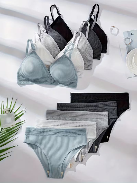 5-Set Women's Ribbed Comfort Bra & Panty Set – 10 Pieces