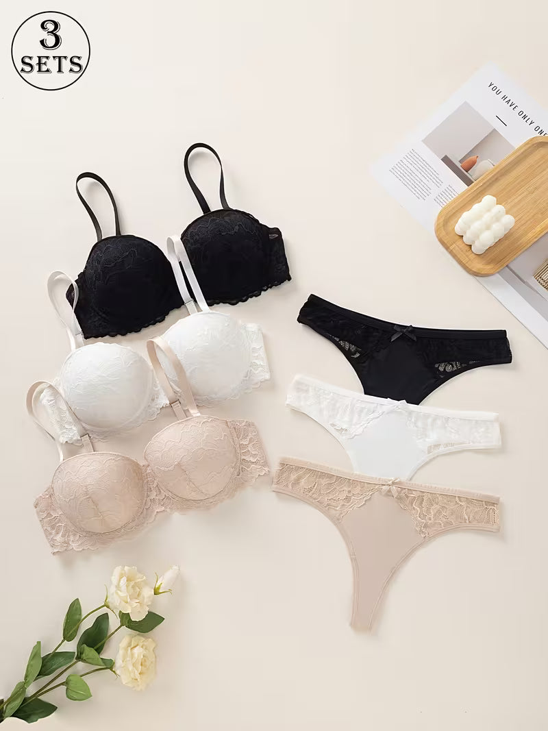 3-Piece Lace Bra & Panty Set for Women