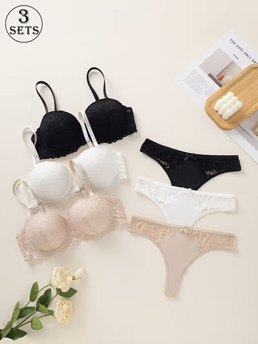 3-Piece Lace Bra & Panty Set for Women