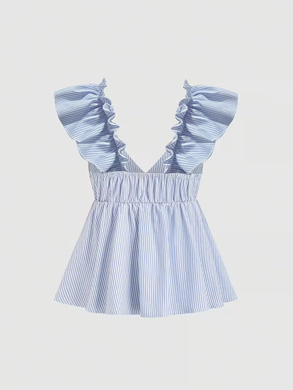 Blue & White Striped Ruffle Peplum Top