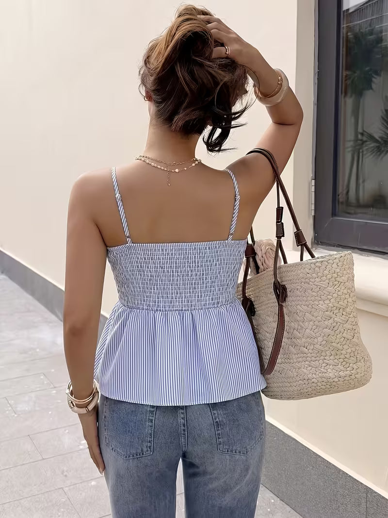 Embroidered Striped Peplum Cami Top