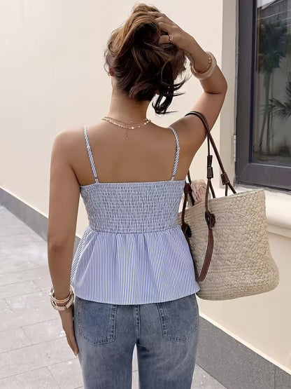 Embroidered Striped Peplum Cami Top
