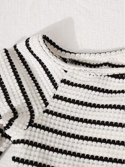 Women’s Black & White Striped Co-Ord Set with Wide-Leg Pants