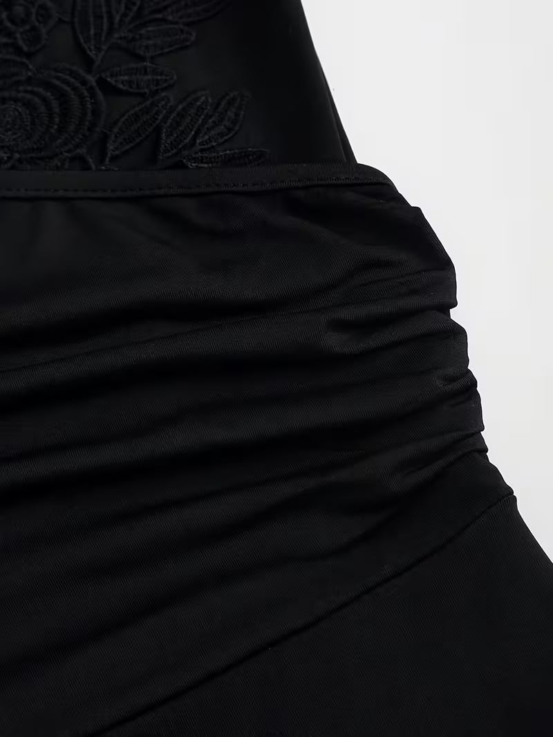 Women’s Black Floral Halter Neck Wide-Leg Jumpsuit