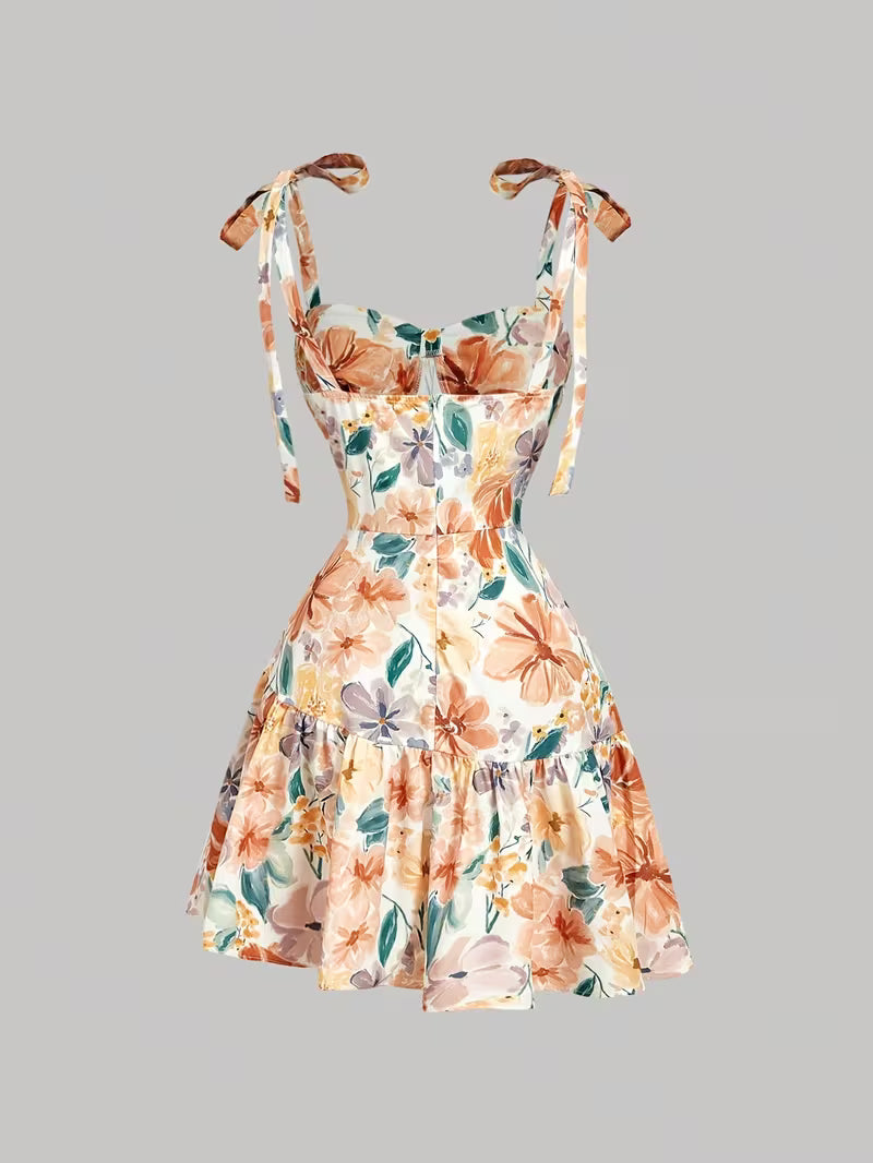 Floral Tie-Shoulder Fit & Flare Mini Dress