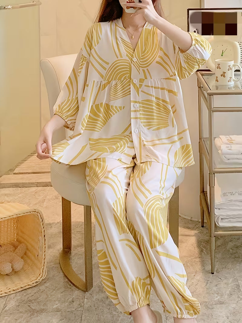 Golden Leaf Printed Relaxed Co-Ord Set