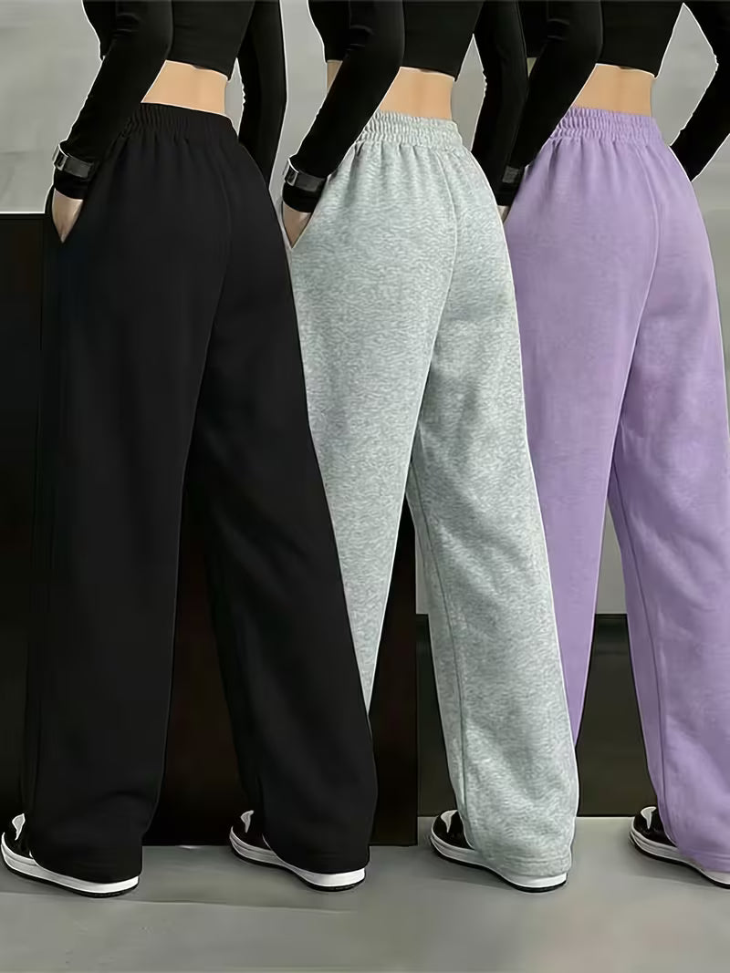 Pack Of 3 Women’s Dragon Print Wide-Leg Jogger Pants – Japanese-Inspired Casual Streetwear