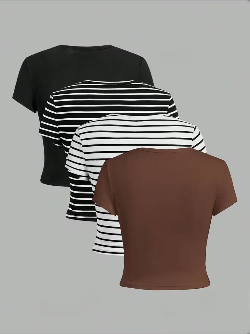 Classic Stripe & Solid T-Shirt Collection – Pack of 4