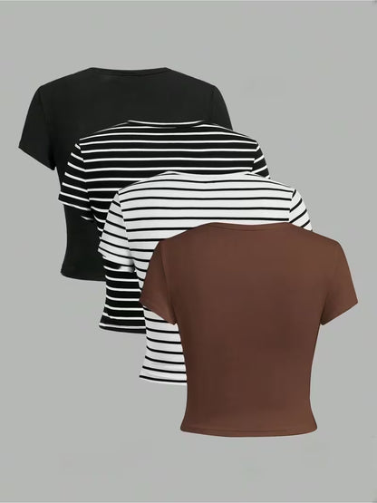 Classic Stripe & Solid T-Shirt Collection – Pack of 4