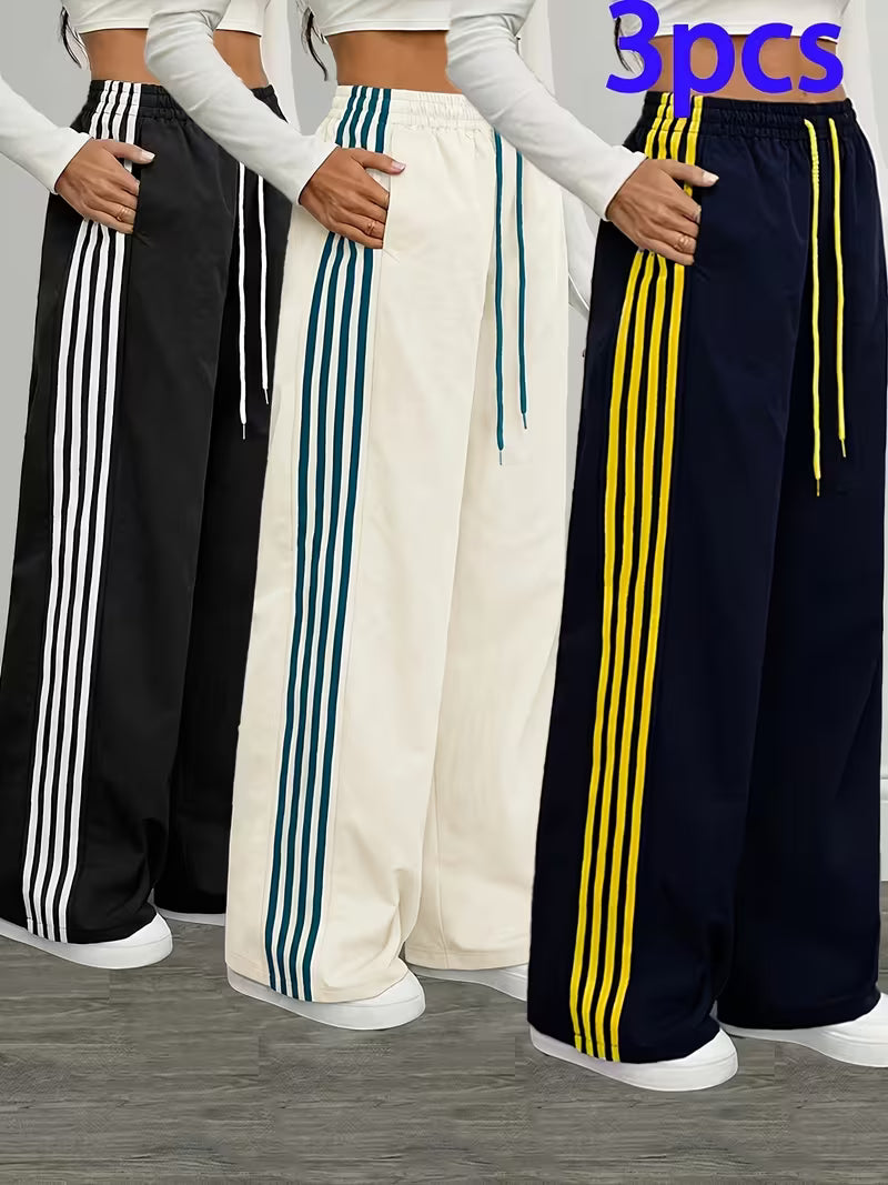 Women’s 3-Stripe Wide-Leg Track Pants – Pack of 3