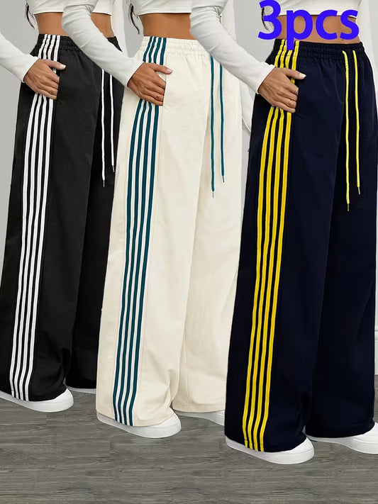 Women’s 3-Stripe Wide-Leg Track Pants – Pack of 3