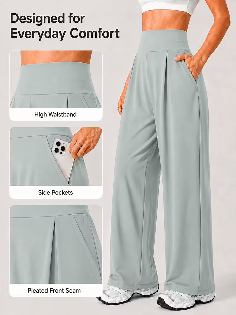 Pack of 3 Comfortable Wide-Leg Pants – Sage Green, White & Black