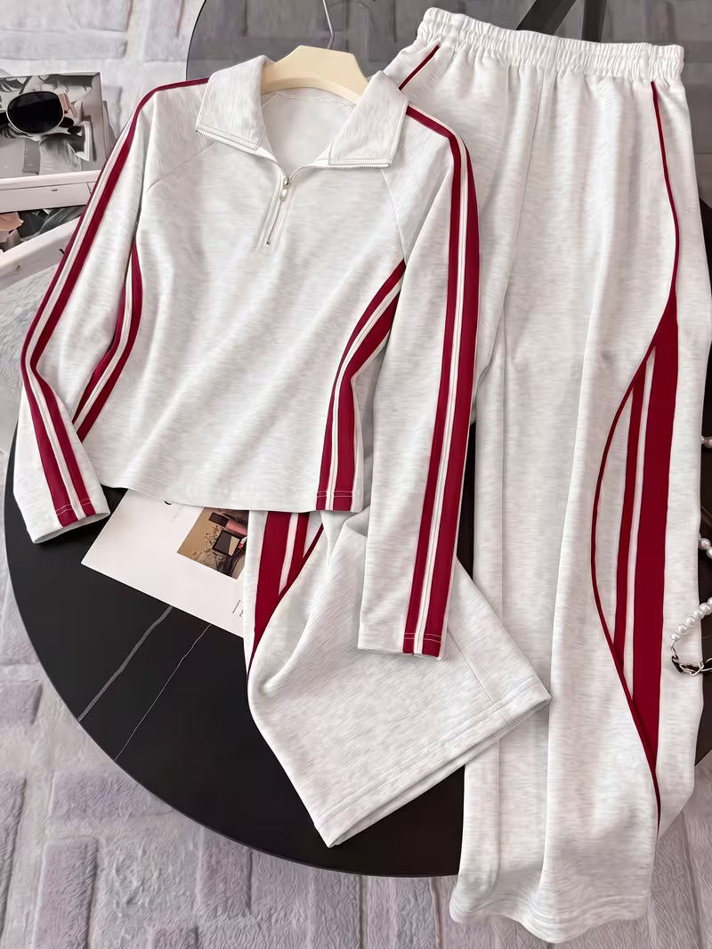 Ivory & Burgundy Stripe Athleisure Co-Ord Set